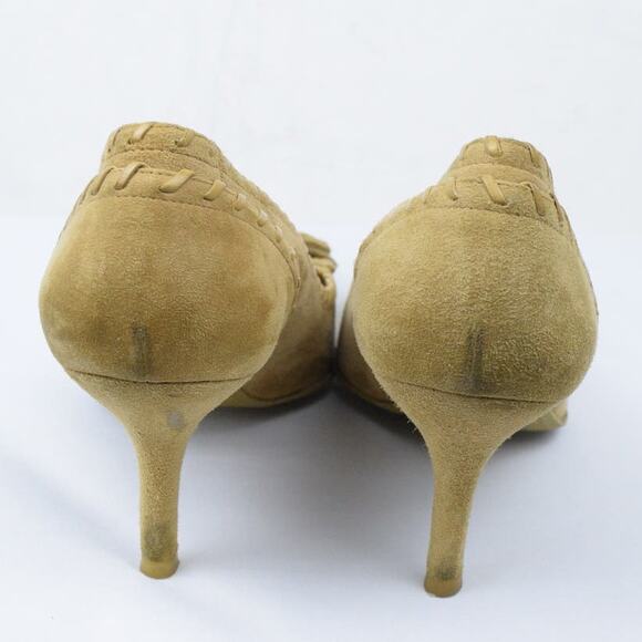 Stuart Weitzman Tan Suede Whipstitch Western Pointed Toe Low Kitten Heel Size 8 - Picture 11 of 12